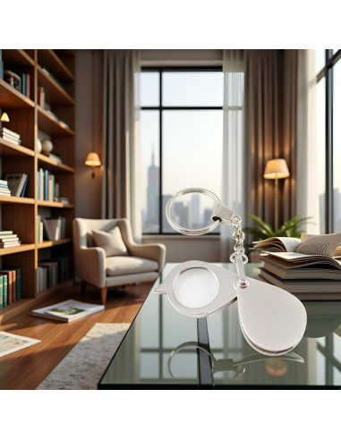 Lupa de bolsillo 15X PurYupearl de metal plegable con llavero