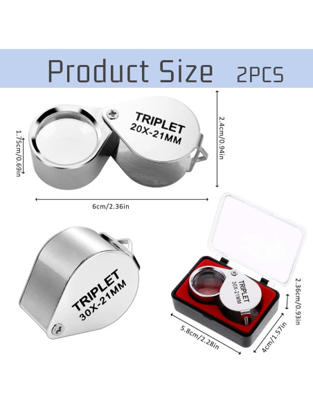 Juego de 2 Lupas de Joyero Ptwola 10x Plegables con Caja