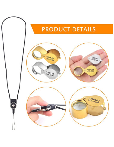 Paquete de 2 Lupas de Joyero Plegables KMOSPAD 30X Metal