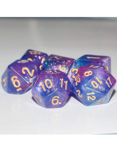 Dados DND Galaxy Anduin 7 Piezas Brillo Púrpura Azul 2