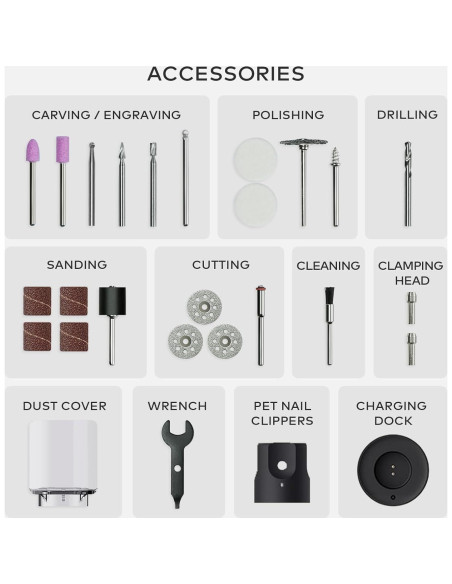 HOTO Herramienta Rotativa Inalámbrica 35 Accesorios 25000 RPM