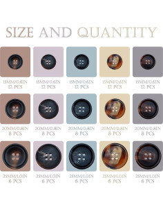 Juego de 133 Botones de Costura ZYNERY - Resina Redonda 4 Agujeros 2