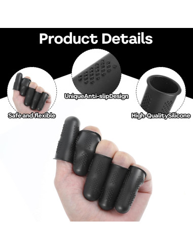 12 Protectores de Dedos de Silicona Teaaha - 3 Tamaños Negros