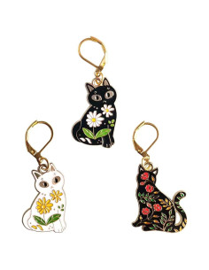 Marcadores de Puntos de Ganchillo Gato 3 Piezas Metal Blanco y Negro