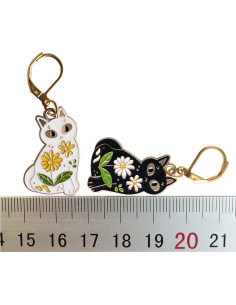 Marcadores de Puntos de Ganchillo Gato 3 Piezas Metal Blanco y Negro 2