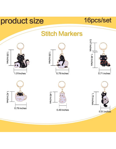 Marcadores de Puntos de Ganchillo BEEFLYING 16pcs Gato