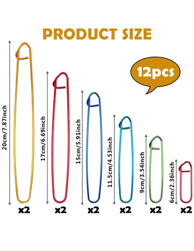 12 Sujetadores de Puntos de Tejido OWMOSYX - Aluminio Colorido