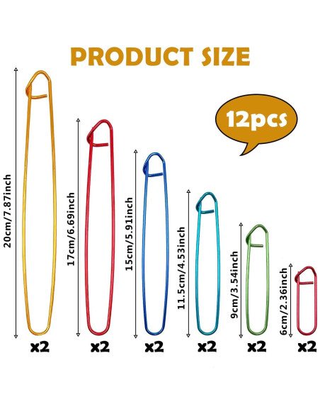 12 Sujetadores de Puntos de Tejido OWMOSYX - Aluminio Colorido