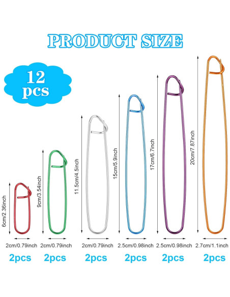 12 Sujetadores de Puntos de Tejido CIATBYYJ - 6 Tamaños Multicolor