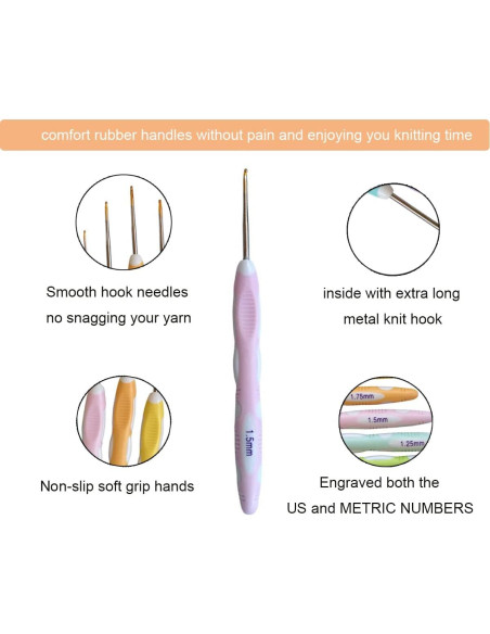 Juego de 27 Ganchillos Ergonomicos Weabetfu 0.8mm a 2.75mm Juego de 27 Ganchillos Ergonomicos Weabetfu 0.8mm a 2.75mm