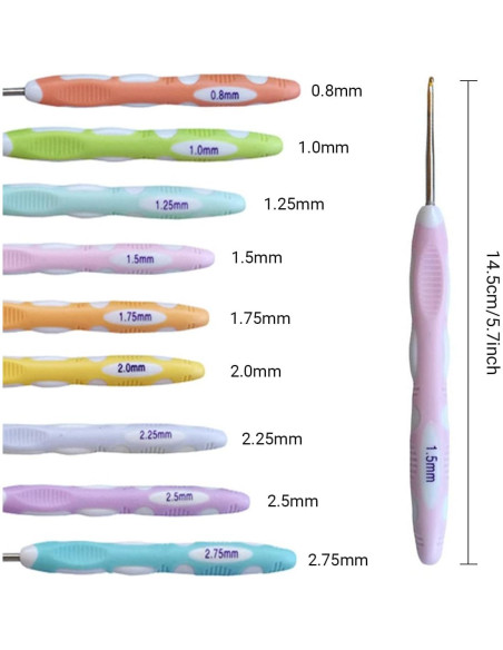 Juego de 27 Ganchillos Ergonomicos Weabetfu 0.8mm a 2.75mm Juego de 27 Ganchillos Ergonomicos Weabetfu 0.8mm a 2.75mm