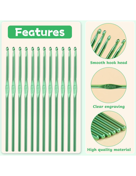 Juego de 12 Ganchos de Crochet UzecPk 4mm Aluminio Ergonómico Juego de 12 Ganchos de Crochet UzecPk 4mm Aluminio Ergonómico
