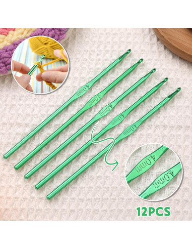 Juego de 12 Ganchos de Crochet UzecPk 4mm Aluminio Ergonómico