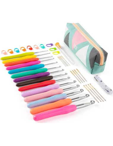 Ganchos de Crochet Ergonómicos ilauke - 14 Tamaños con Estuche