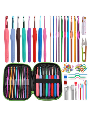 Juego de Ganchillos Ergonómicos Zlulary con Accesorios Verde