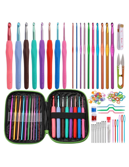 Juego de Ganchillos Ergonómicos Zlulary con Accesorios Verde Juego de Ganchillos Ergonómicos Zlulary con Accesorios Verde