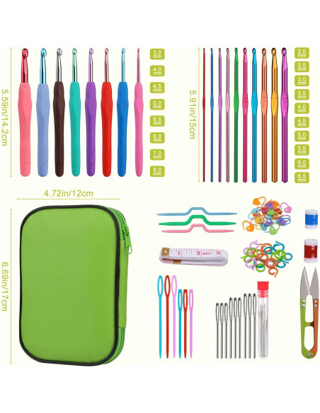 Juego de Ganchillos Ergonómicos Zlulary con Accesorios Verde Juego de Ganchillos Ergonómicos Zlulary con Accesorios Verde