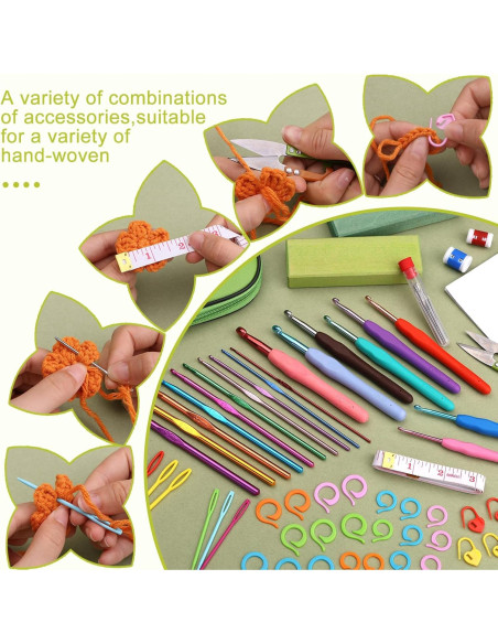 Juego de Ganchillos Ergonómicos Zlulary con Accesorios Verde Juego de Ganchillos Ergonómicos Zlulary con Accesorios Verde