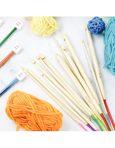 Kit de Ganchillos Tunecinos 23 Piezas Tiggell Bambú y Aluminio