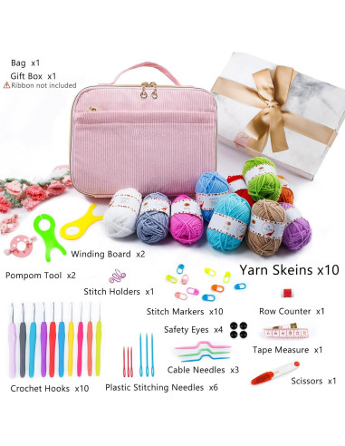 Kit de Crochet MYBAGZING 58 Piezas con Bolsa Rosa 2.0-6.0 mm