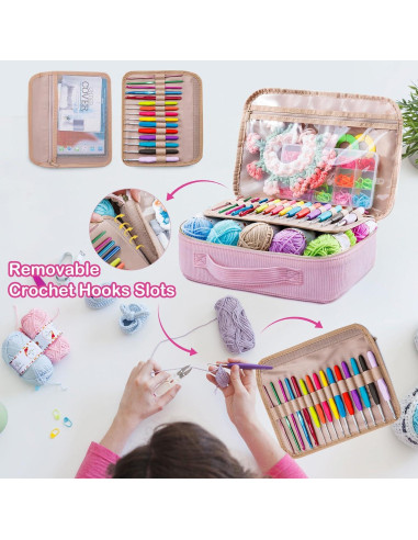Kit de Crochet MYBAGZING 58 Piezas con Bolsa Rosa 2.0-6.0 mm