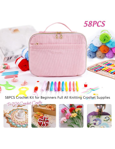 Kit de Crochet MYBAGZING 58 Piezas con Bolsa Rosa 2.0-6.0 mm