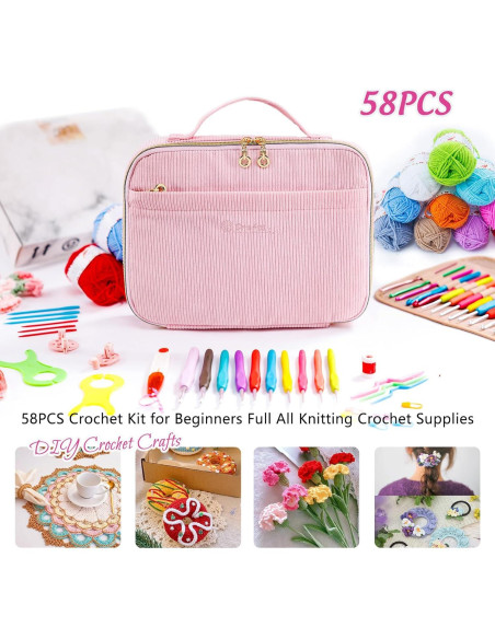 Kit de Crochet MYBAGZING 58 Piezas con Bolsa Rosa 2.0-6.0 mm Kit de Crochet MYBAGZING 58 Piezas con Bolsa Rosa 2.0-6.0 mm