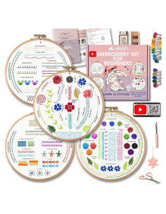 Kit de Bordado Moni Crafts para Principiantes - 4 Patrones y Guía