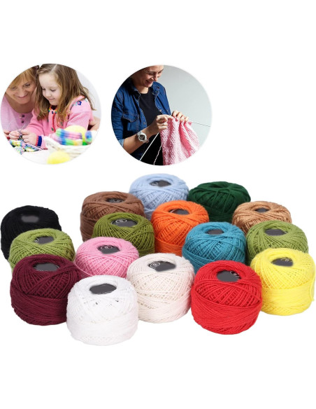 Juego de 16 Piezas de Hilo de Ganchillo GLOGLOW Algodón Colorido Juego de 16 Piezas de Hilo de Ganchillo GLOGLOW Algodón Colorido