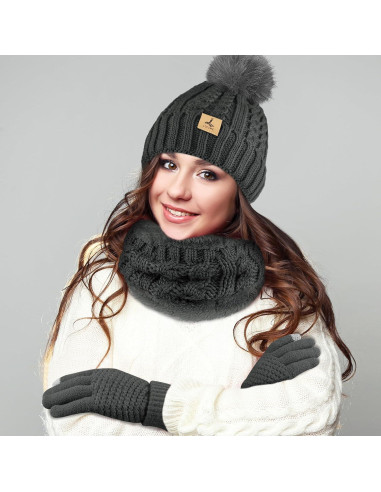 Conjunto de Gorro, Bufanda y Guantes de Invierno LOROME Gris Oscuro