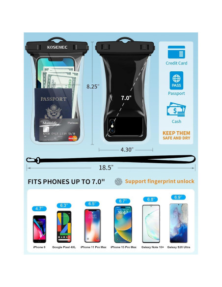 Funda Impermeable Flotante KOSENEC para iPhone y Samsung 7"