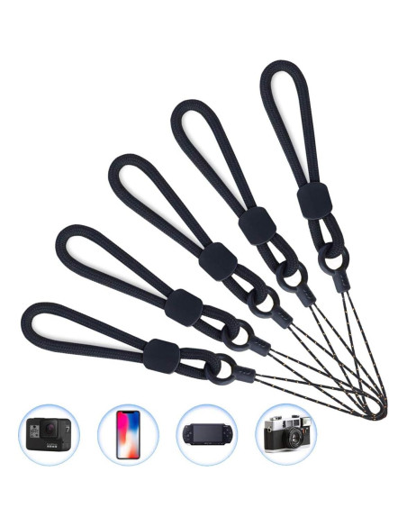 Cintas de Lanyard Negras YOUOWO con Anillo para Dedo - Paquete de 5