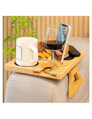 Mesa de brazo de sofá Todo de Daniel, bandeja ajustable con portavasos
