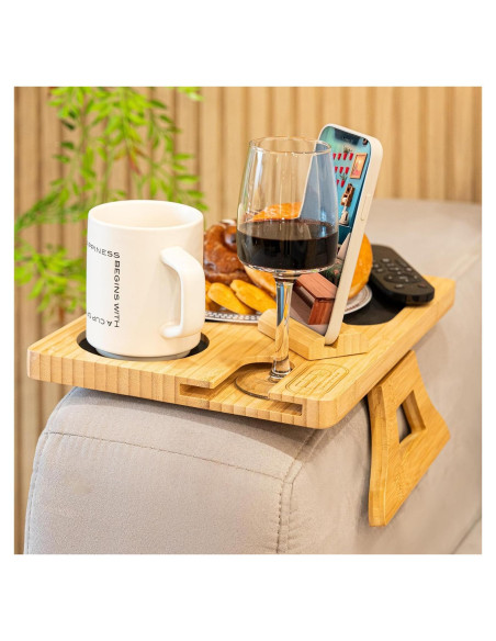 Mesa de brazo de sofá Todo de Daniel, bandeja ajustable con portavasos
