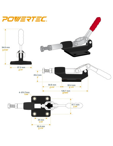 Abrazaderas de Palanca POWERTEC 4PK 305CM 227kg Hierro Dúctil