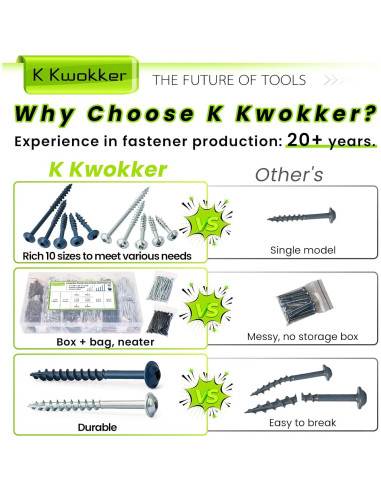 Kit de Tornillos de Agujero de bolsillo K Kwokker 670 Pcs