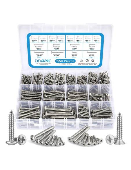 560 Tornillos Autoperforantes de Acero Inoxidable DIVANC M3-M6