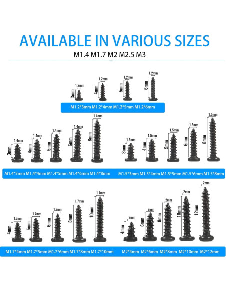 Kit de 1100 Tornillos Phillips MEIYYJ para Laptop M1.2 a M2