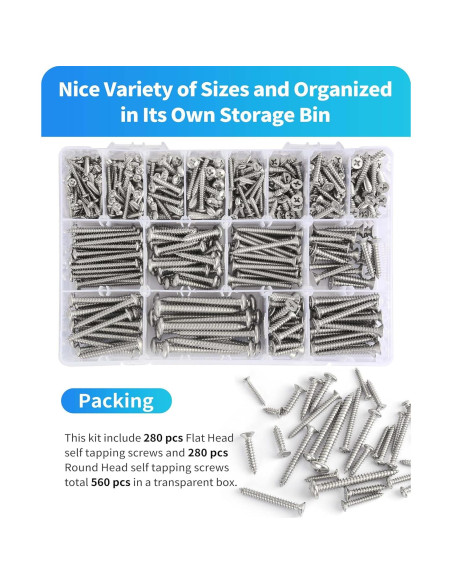 560 Tornillos Autoperforantes de Acero Inoxidable DIVANC M3-M6