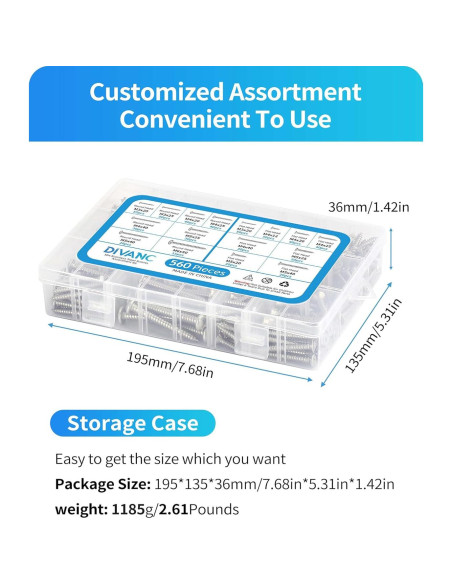 560 Tornillos Autoperforantes de Acero Inoxidable DIVANC M3-M6