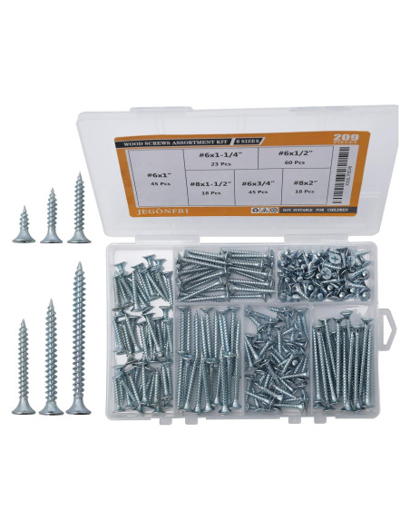 Kit de Tornillos de Madera JEGONFRI 209 Pcs Phillips 6 Tamaños