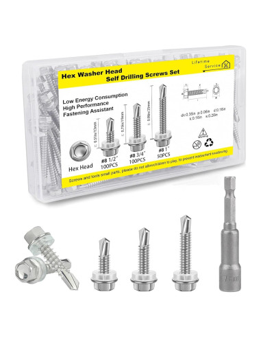 250 Tornillos Autoperforantes Hexagonales LERNOU Acero Inoxidable