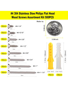 Kit de Tornillos de Madera LERNOU 500pcs Acero Inoxidable M3 2