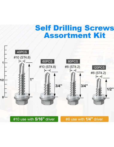 Kit de Tornillos Autoperforantes FMhotu 300 Piezas para Metal