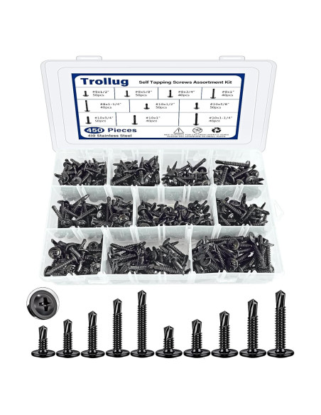 450 Tornillos Autoperforantes Acero Inoxidable 410 Negro 1.27 a 3.18 cm