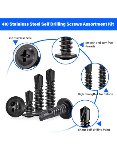 450 Tornillos Autoperforantes Acero Inoxidable 410 Negro 1.27 a 3.18 cm