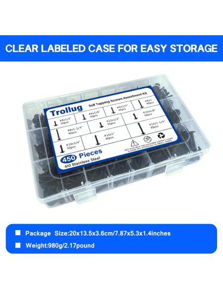 450 Tornillos Autoperforantes Acero Inoxidable 410 Negro 1.27 a 3.18 cm