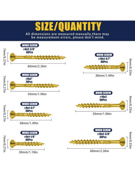 Kit de Tornillos de Madera Bonost 450 Piezas Variados