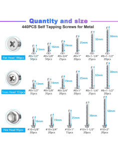 Tornillos Autoperforantes de Acero Inoxidable mxuteuk 440PCS 2