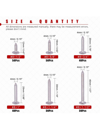 Kit de Tornillos Autoperforantes Hilitchi 240 Pcs Acero Inoxidable
